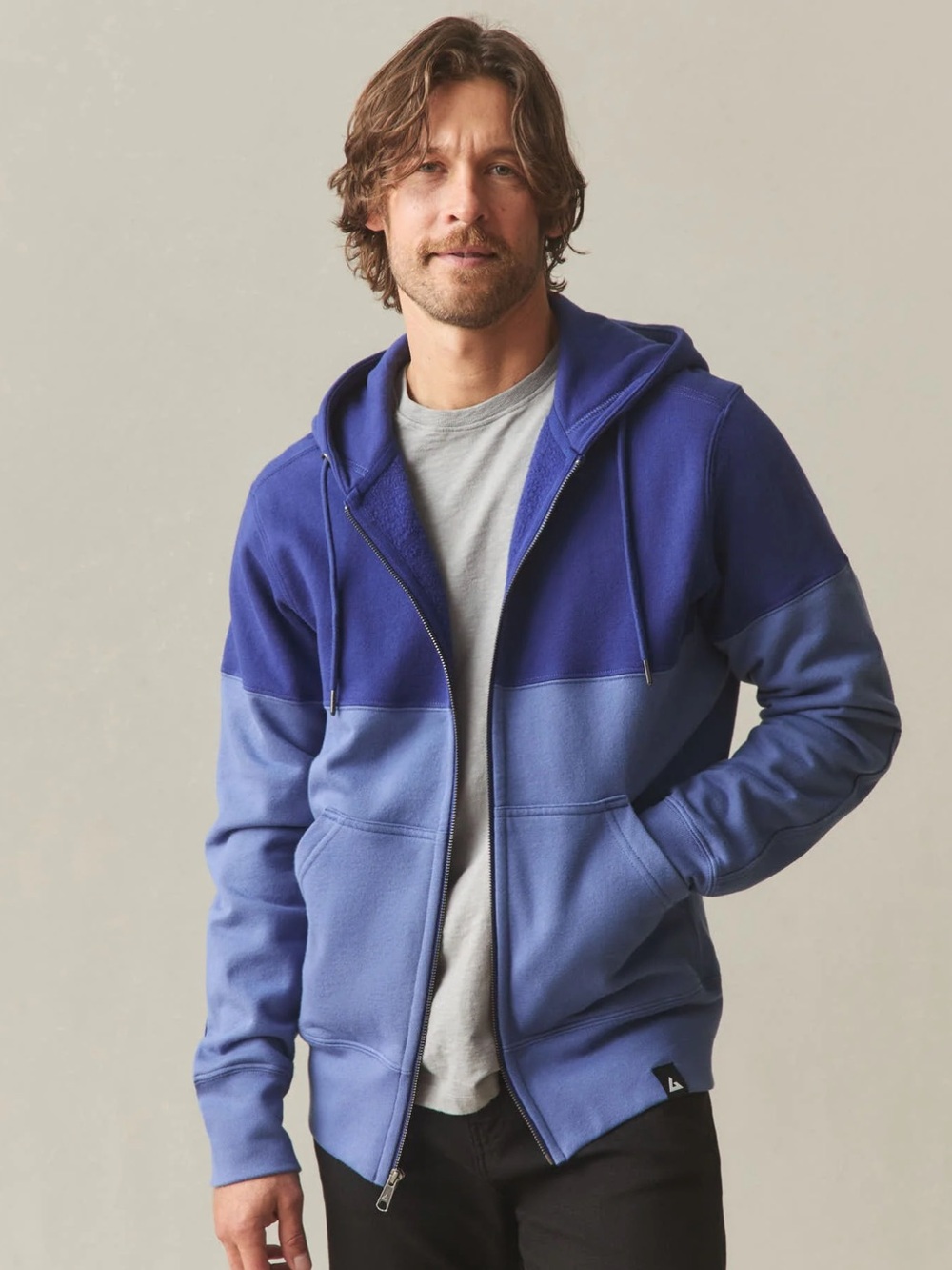 American Giant Mens Classic Full Zip Blue Colorblock Hoodie heavyweight cotton